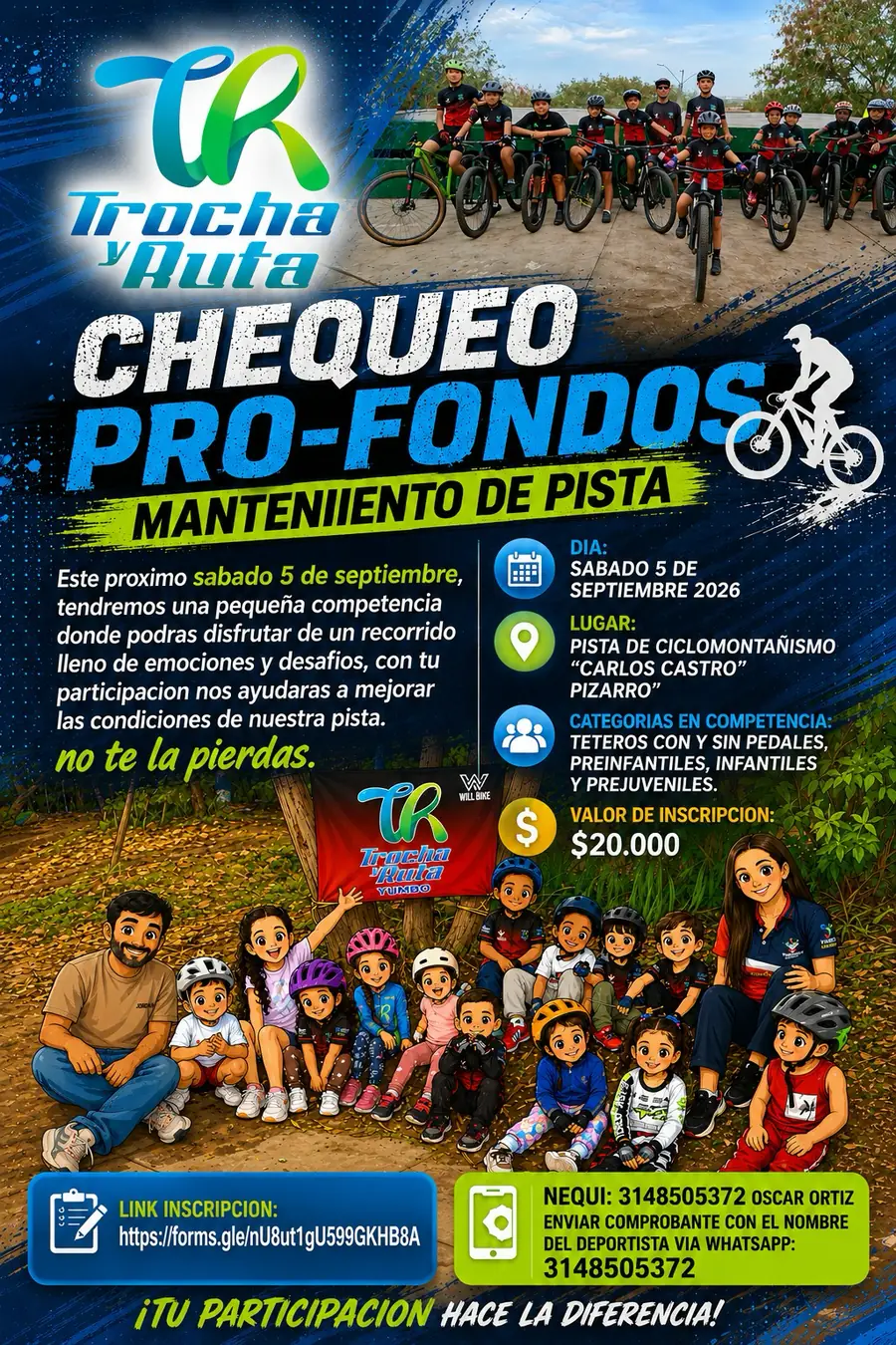 Afiche del Chequeo Pro-Fondos del Club Trocha y Ruta, sábado 5 de septiembre de 2026 en la Pista Carlos Castro de Yumbo