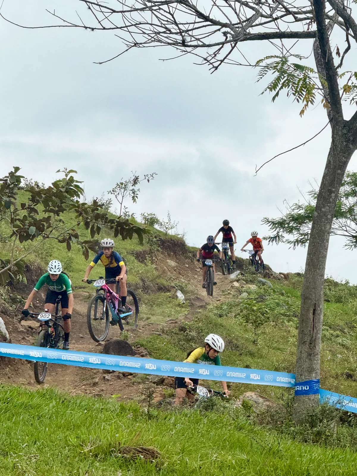 Grupo de corredores afronta una bajada técnica en el circuito de XCO del segundo día